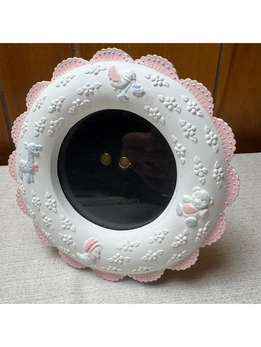 Vintage Russ Baby Photo Frame Pink Nursery 4 Inch Round Picture Frame